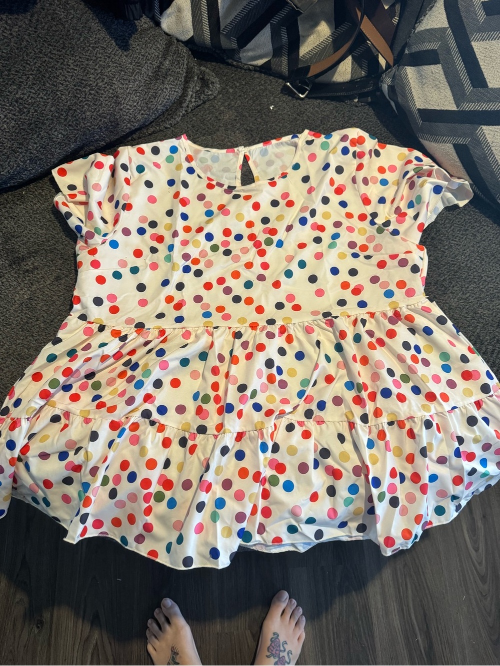 Women’s White Polka Dot Short-Sleeve Peplum Top